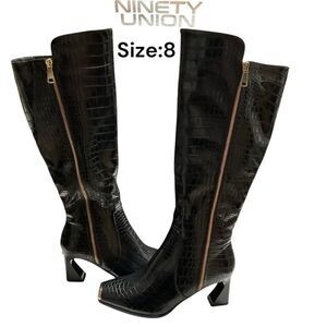 Ninety Nine Black Over the Knee Boots with Textured Finish